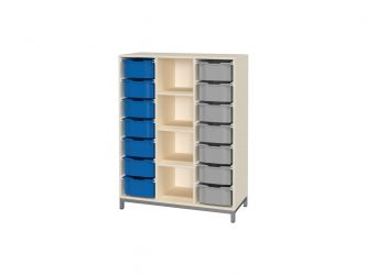 with 14 F2 plastic drawers, open, metal-legged