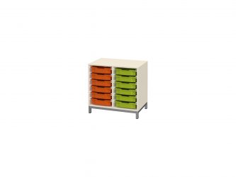 with 12 F1 plastic drawers, open, metal-legged