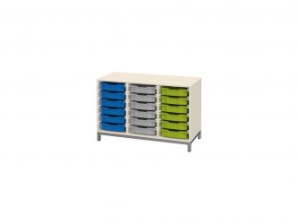 with 18 F1 plastic drawers, open, metal-legged