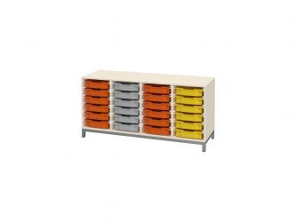 with 24 F1 plastic drawers, open, metal-legged