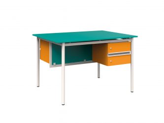 double-sided teacher desk with 2 drawers, laminated, rectangular