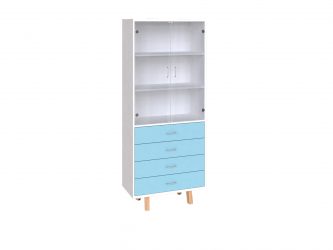 5 unit high, with two 3 unit high glass doors, 4 drawers