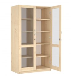 center-divided cabinet with 4 shelves and glass door