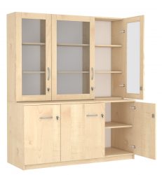 cabinet with 3 shelves , 3 glass doors and 3 solid doors