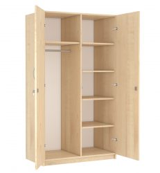 two-door cabinet with hangers and 4 shelves