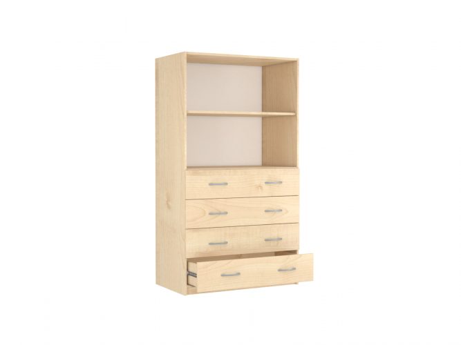 4 drawers at the bottom, open shelf at the top