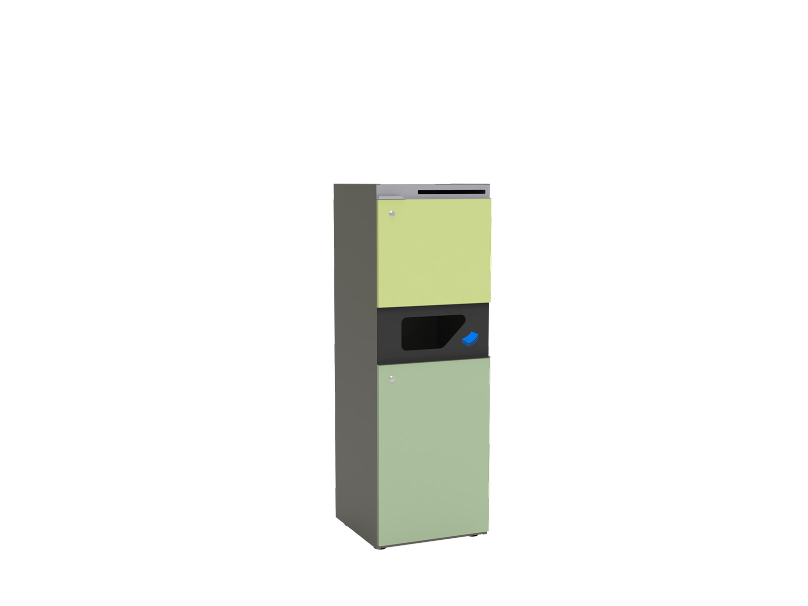 for paper waste, with lockable top compartment