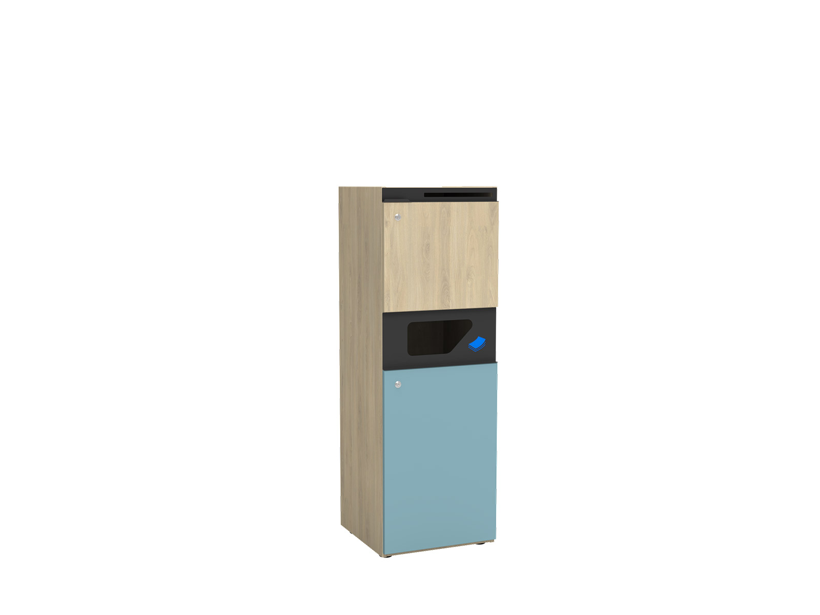 for paper waste, with lockable top compartment